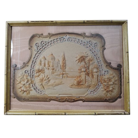 Antique Heavily Embossed Diecut Pulp Calendar Topper made in Germany , Cathedral